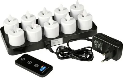 Produktbild von DUNI LED Set Moving Flame, wiederaufladbar, Warm White, 10 Stück 38 x Ø 36 mm 25 Std. Weiß