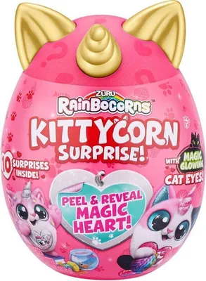 Produktbild von Zuru Rainbocorns Kittycorn Plüsch Überraschungsei, Rosa, 18x12 cm, ab 3 Jahren – 7 sammelbare Charaktere, leuchtende Augen im Dunkeln, magisch schlagendes Herz
