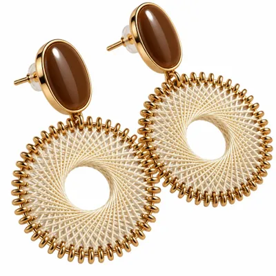 Produktbild von otolife Ohrhänger Damen Goldfarben – Runde Boho Ohrringe mit filigranem Flechtdesign