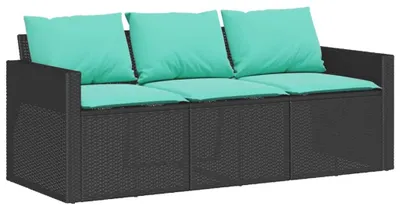 Produktbild von vidaXL Gartensofa mit Kissen 3-Sitzer Schwarz Poly Rattan