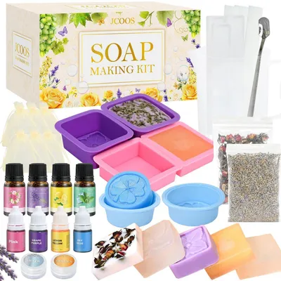 Immagine prodotto di Kit per la creazione di saponi, ideale per adulti e bambini | Set fai-da-te per realizzare saponi, completo di base saponificante, stampi e oli profumati | Set regalo