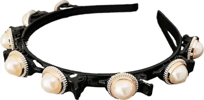 Produktbild von Glänzendes Strass-Stirnband mit Kunstperlen und Blumendekor für Damen, rutschfest, elastisch, doppellagig, Pony-Clips, Haarreifen, Haar-Accessoires, Hellblond