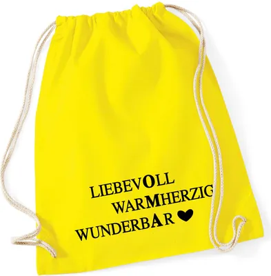 Produktbild von Huuraa Turnbeutel Liebevoll Warmherzig Wunderbar Oma 12 Liter Yellow Baumwolle Rucksack Geschenkidee