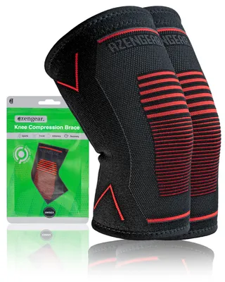 Image de Genouillère de compression, lot de deux, taille XL, noir et rouge, pour le sport et la rééducation