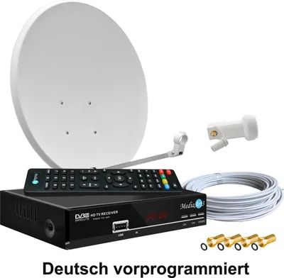 Produktbild von Digitale Satanlage Komplettset 60cm Sat-Schüssel Spiegel HDTV Sat-Receiver 2x USB LNB 0,1dB Kabel Sat Anlage 1 Teilnehmer Full HD Astra 19°E Deutsch F-Steckern