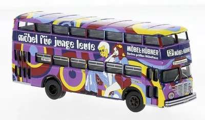 Zdjęcie produktu dla Brekina 61261 – Büssing D2U z podwójnym pokładem, skala 1:87, BVG – Möbel Hübner, autobus typu „Pop-Bus”, 1960 r.