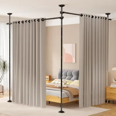 Raumteiler-Gardinenstange freistehend, 227–312 cm hoch, 71–290 cm breit, schwarz