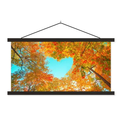 Produktbild von MuchoWow® Textilposter Bäume - Herbst - Herz - Natur - Orange - Herz 90x45 cm mit schwarzem Rahmen - Klemmleisten