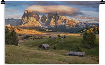 Produktbild von MuchoWow® Wandteppich Wandbehang Wolken hängen über den Bergen der Dolomiten 150x100 cm Tapisserie Dekoration Wandtuch - Waschbar - Tapisserien - Wand-Decke