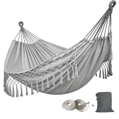 Image de Hamac en toile avec pompons - Capacité de charge : 215 kg