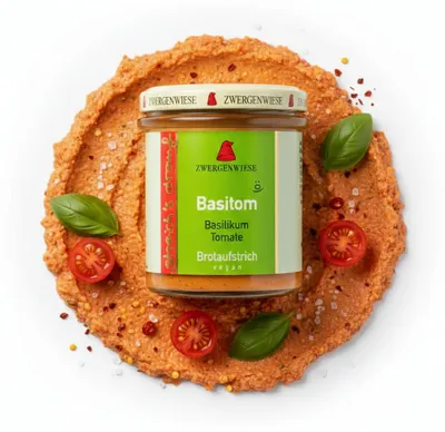 Produktbild von Zwergenwiese Aufstrich Basitom (Basilikum-Tomate) 135g