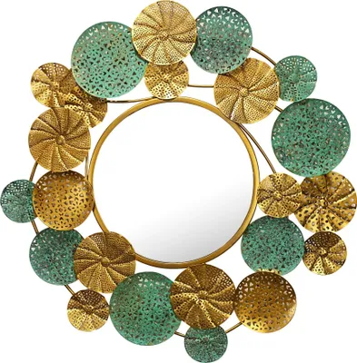 Produktbild von Dekorativer Wandspiegel - Modernes Design - Handgefertigt - Gold- und Patinafarben - Ideal für viele Räume - 80 cm x 77 cm x 2,5 cm