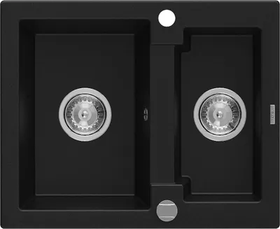 Immagine prodotto di Mexen Carlos lavello in granito 1,5 vasche 582 x 475 mm, nero, sifone cromato - 6518581500-77