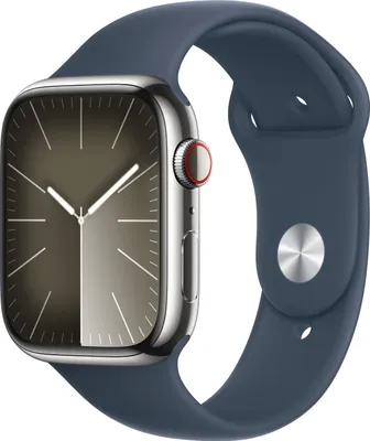 Produktbild von APPLE Watch Series 9 GPS + Cellular 45mm Silver Stainless Steel Case with Storm Blue Sport Band