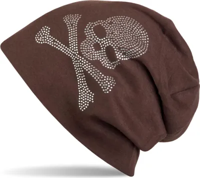 Produktbild von styleBREAKER klassische Beanie Mütze mit Totenkopf Strass Applikation, Uni 04024034