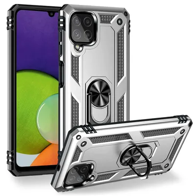 Produktbild von NALIA Military-Style Ringhülle für Samsung Galaxy A22, Extrem Schützend Stoßfest Silber