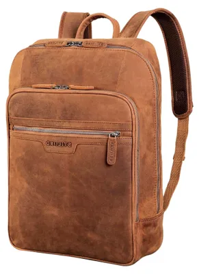 Produktbild von Business Rucksack aus Leder Groß - Lederrucksack XL im Vintage Design für 15,6 Zoll Laptop und Aktenordner - Echtleder für Trolley - Farbe: tan - Dunkelbraun