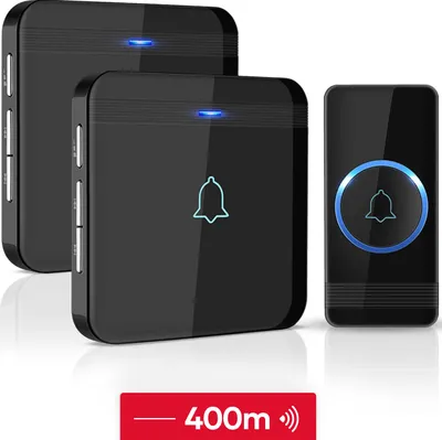 Produktbild von SAVS Funk-Türklingel mit 2 Empfängern - Schwarz - Reichweite 400 Meter - Wasserdicht - Batteriefrei - 52 Melodien