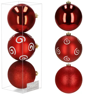 Productafbeelding van Kerstballen | 3 Stuks | 15 cm | Rood | Wit