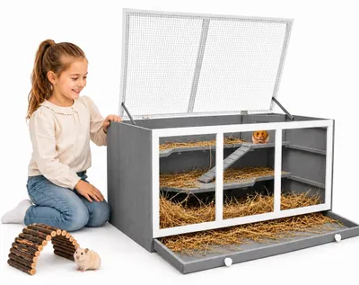 Obrázek produktu pro Mucola Klec pro hlodavce Klec pro křečky Klec pro malá zvířata Klec pro myši Villa Grey Klec pro krysy Dřevěná klec pro malá zvířata Voliéra pro hlodavce