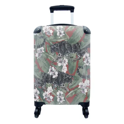 Produktbild von MuchoWow® Koffer Handgepäck Trolley Rollkoffer Kleine Reisekoffer mit 4 Rollen - Dschungel - Blume - Panther - Muster - Cabin Size < 55x40x23 cm & 55x40x20 cm - Fotokoffer - Kabinenkoffer - Boardgepäck - Reise-Box - Reisekoffer - Reisegepäck - Koffer mit Bild - Trolley für Kinder