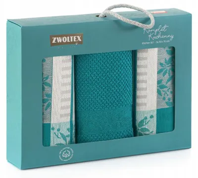 Produktbild von Zwoltex Küchenhandtuch-Set JARZĘBINA Türkis 3-teilig