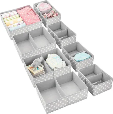 Produktbild von Aufbewahrungsbox Stoffkisten Organizer mDesign 8er Set grau/weiß gepunktet