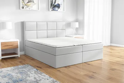 Produktbild von Boxspringbett DAN 140x200 mit 2 Bettkästen, Bonell-Matratze und Topper. Farbe: Hellgrau.