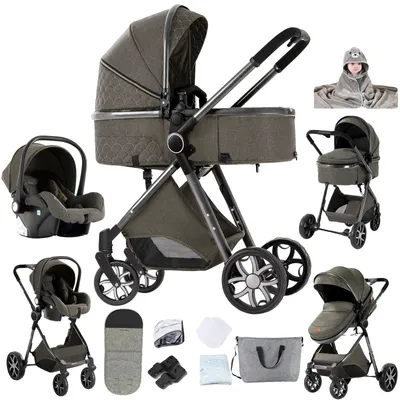 Productafbeelding van Babywagen, 3-in-1 ontwerp, geschikt voor ruw terrein, donkergrijs