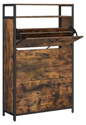 Obrázok produktu pre Skriňa na topánky, 3 dvierka, drevotrieska/oceľ, vintage hnedá/čierna, 80 x 30 x 130 cm