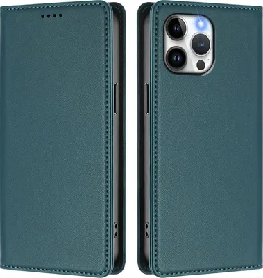 Image de Etui en cuir pour iPhone 13 Pro Max, étui magnétique en cuirPolyuréthaneavec support Vert