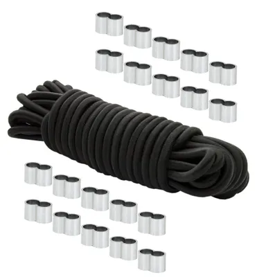 Produktbild von Dreamprint Expanderseil 20 m Schwarz 6 mm Gummiseil Spannseil mit 20x Würgeklemmen