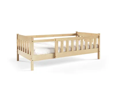 Produktbild von Masseno Kinderbett ELSA 80x160 cm mit Rausfallschutz, Einzelbett für Mädchen und Jungs, Kiefernholz