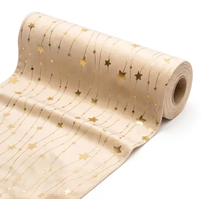 Produktbild von G.schmückt Samt Tischläufer Weihnachten 28cm, Tischband Advent Deko zuschneidbar auf Rolle, Beige Goldene Sterne Beige 3 Meter