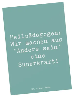 Produktbild von Mr. & Mrs. Panda Postkarte Spruch Heilpädagogin Superkraft - Meeresbrise - Geschenk, Ansichtskarten, Unterstützung, Herz und Seele, Geschenke mit, Fotokarte, Anders sein