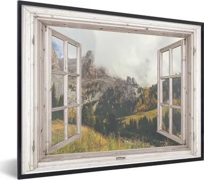 Produktbild von MuchoWow® Gerahmtes Poster Aussicht - Berg - Herbst 40x30 cm - Poster mit Schwarzem Bilderrahmen Wandposter Rahmen Foto Bilder - Kunstposter - Wanddekorationen