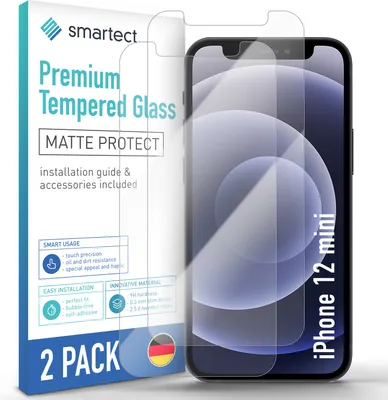 Produktbild von 2x Schutzglas Panzerfolie Matt für iPhone 12 mini Displayschutz Hartglas Glas