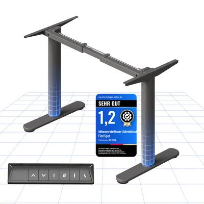 Image de Bureau réglable en hauteur FLEXISPOT CylineX, avec des pieds de table élégamment arrondis, une capacité de charge de 80 kg, 4 fonctions de mémoire et une protection anti-collision (gris)