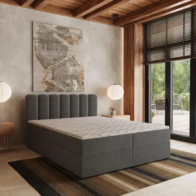 Produktbild von Masseno Boxspringbett SOLIA 180x200 cm Komplett-Set mit Bonell Matratze und Topper, Polsterbett mit Bettkästen -Grau, QUELLE 92