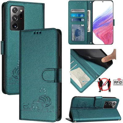 Produktbild von Leder Hülle für Samsung Galaxy Note 20 Ultra 5G Süße Katze Flip Case Brieftasche Schutzhülle mit Standfunktion Grün