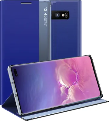 Produktbild von Galaxy S10 Plus Hülle, LaimTop Slim Flip Leder Smart View Window Klappetui Schutzhülle mit Standfunktion für Samsung Galaxy S10 Plus Blau