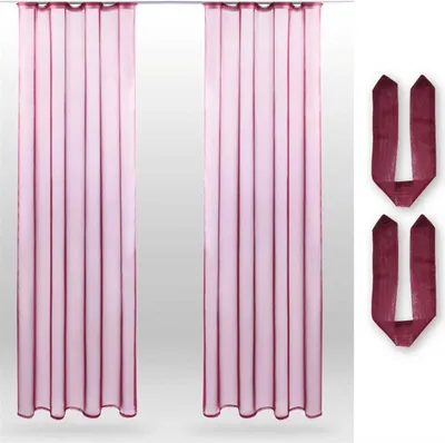 Produktbild von 2er Pack Gardine (+ Raffhalter) Transparent Noella Universalband, Größe: 140 x 245cm (Bordeaux)