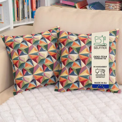 Produktbild von Selfitex 2er Set Bunte Couchkissen 40x40 cm, Sofakissen mit Füllung und Bezug, kuschelweiches Lesekissen, dekoratives Fernsehkissen, Deko- und Kopfkissen, Rückenkissen, Muster: Havana