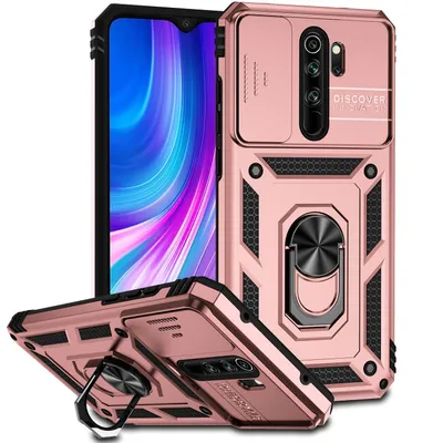 Immagine prodotto di Custodia per Xiaomi Redmi Note 8 Pro a doppio strato con copertura scorrevole della fotocamera e supporto ad anello Rosa