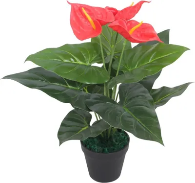 Produktbild von Künstliche Flamingoblume mit Topf 45 cm Rot und Gelb