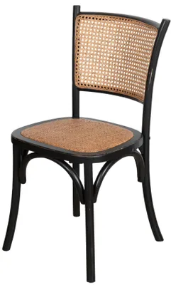Produktbild von Bistrostuhl aus Massivholz und Sitzfläche aus Rattan in antikem Schwarz