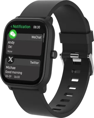 A black smartwatch displaying notifications.