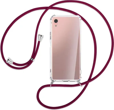 Produktbild von Handykette Backcover-Schutzhülle mit Band (Metall silberfarben) für Sony Xperia XA1 Plus - dunkelrot
