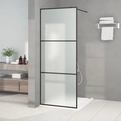 Productafbeelding van Douchewand voor douchecabine, glazen douchewand, glazen scheidingswand, douchewand voor badkuip, doucheafscheiding, badkuipombouw, zwart, 80x195 cm, mat ESG-glas