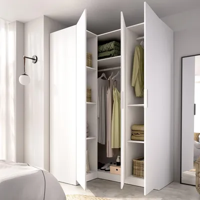 Image de Reeves - Armoire 3 Portes, 95x142 cm Blanc, Porte-manteaux